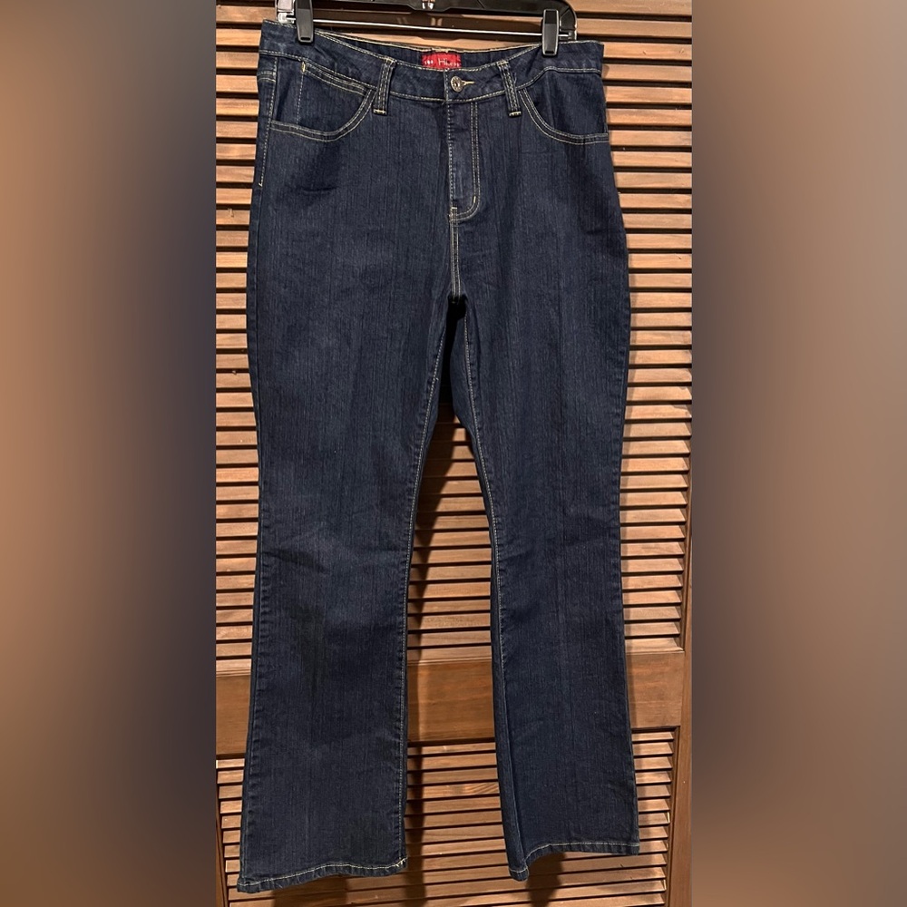 Hi Jeans Womens Size 14 Dark Wash Straight Leg Denim Rhinestone Pockets